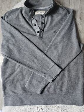 Tommy Bahama Grey Textured Knit Henley Mock Neck Sweater Size L